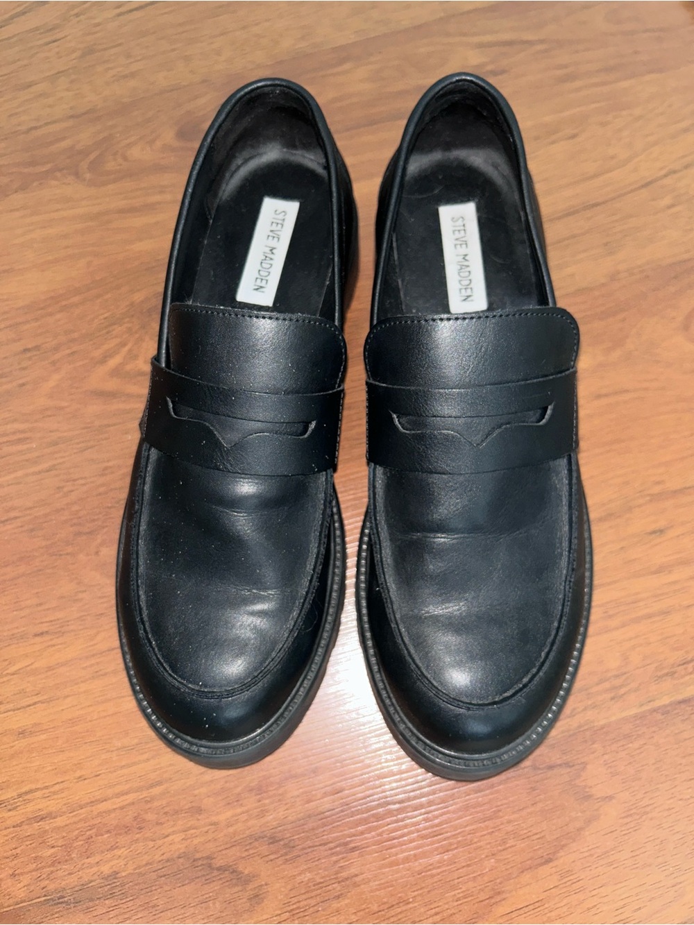 Steve Madden Black Leather Penny Loafers for Men